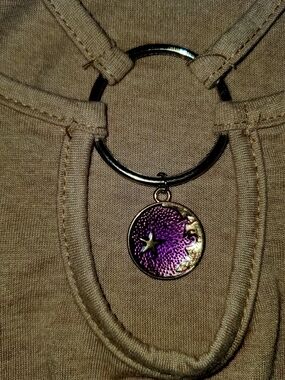 Womens Biege Keyhole & Charm Tank Top